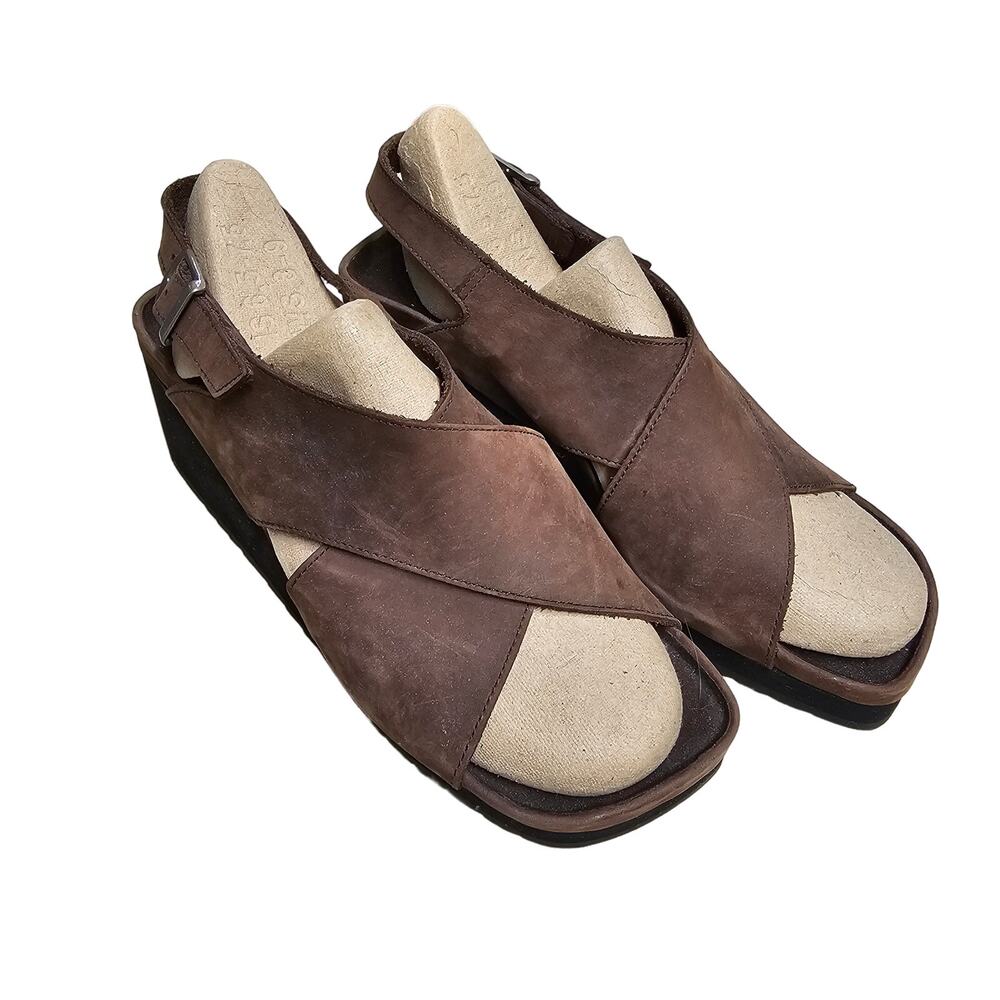 Bass‎ Leather Wedge Sandal  Adjustable Strap Brown Womens Size 9 M Neutral